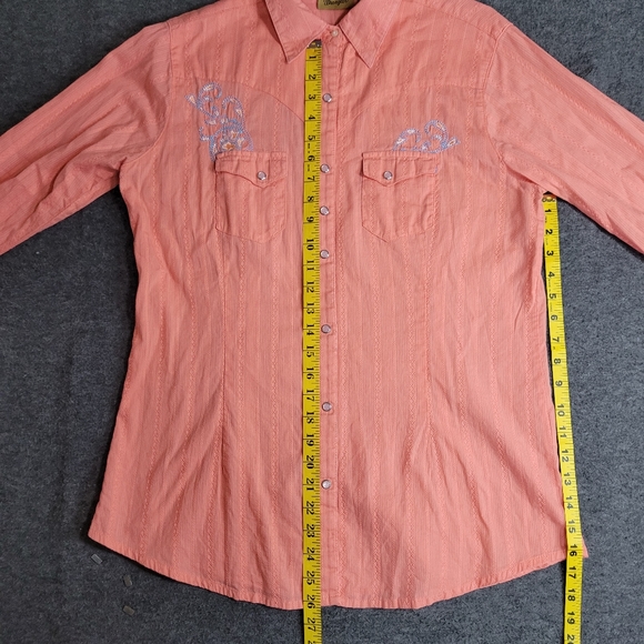 Wrangler Womens M Peach Long Sleeve Cotton Pearl Snap Western Shirt Embroidered - Picture 3 of 11